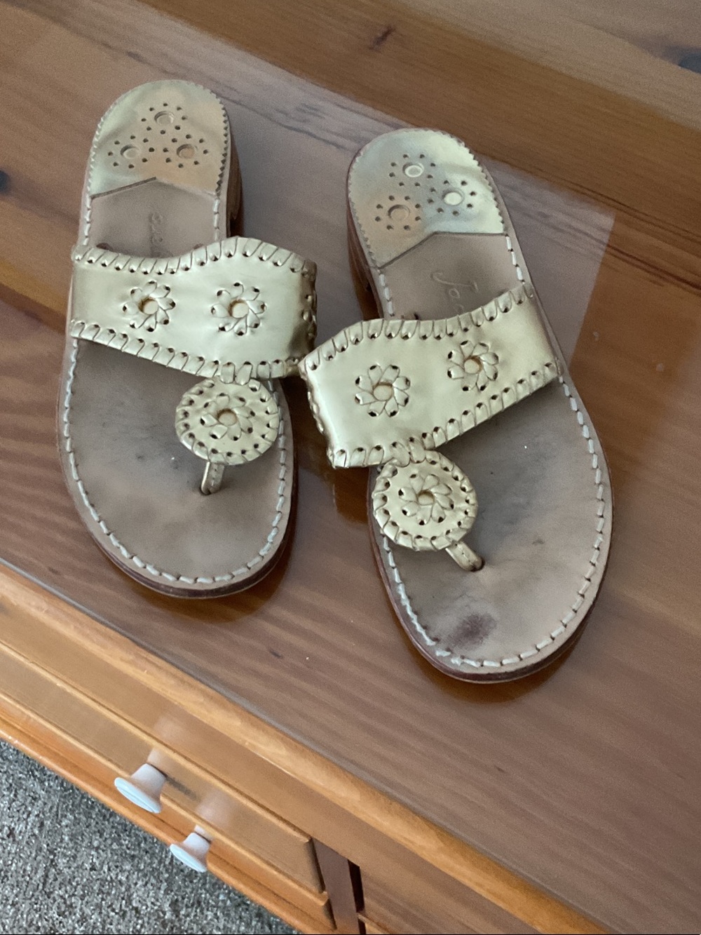 Jack Rogers gold Leather Women's Slide Sandals